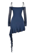 French Vintage Flounce Strap Dress with Irregular Bottom Hem Ribbon