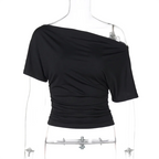 One Shoulder Crop Top For Women Short Sleeve