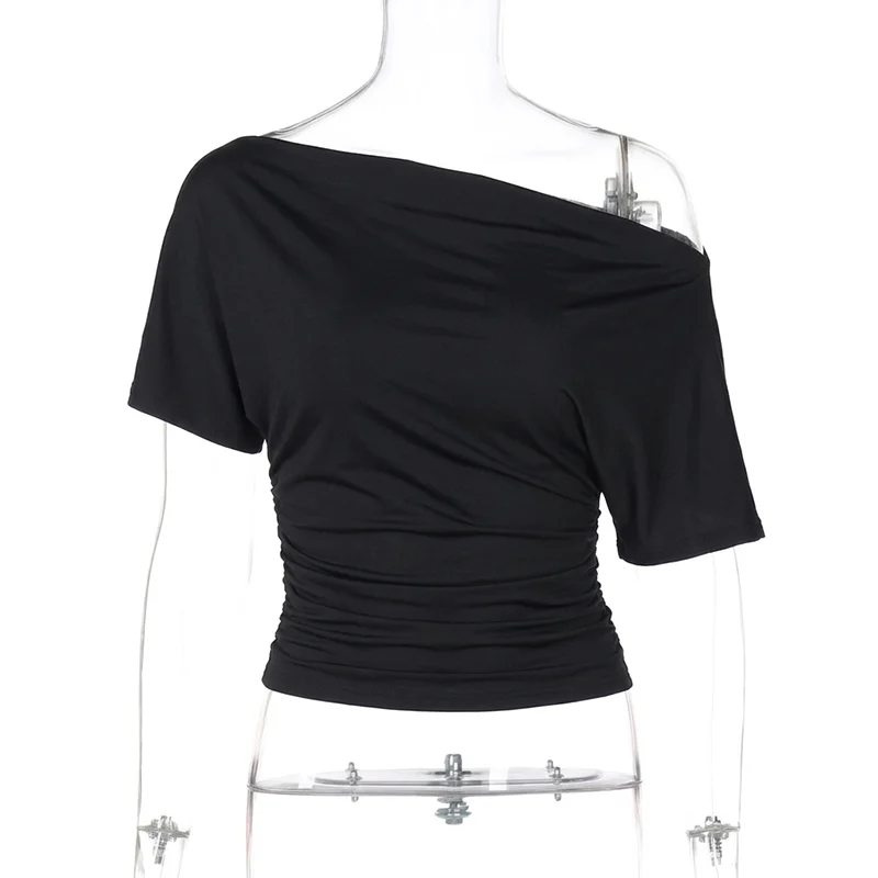 One Shoulder Crop Top For Women Short Sleeve