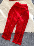 Airy Mesh Tie Up Cardigan Top And Capri Pencil Pants Set