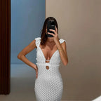 Knit Dress With Backless Hollow Out Lace Up Solid A Line Sleeveless
