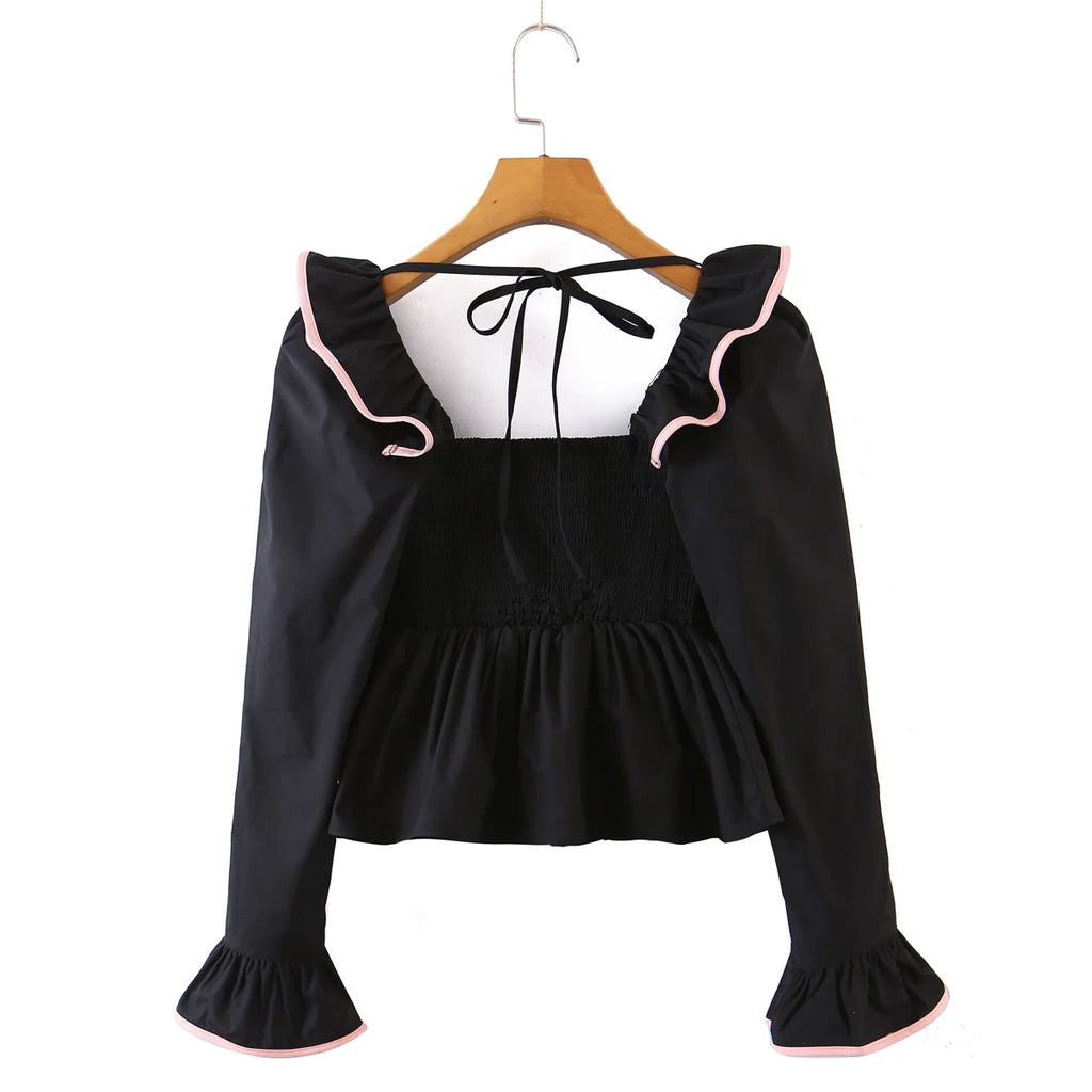 Soft Ruffle Blouse With Long Sleeves