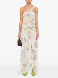 Flirty Floral Printed Off Shoulder Maxi Dress With Backless Detail And Ruffles