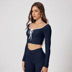 Woman Long Sleeve Seamless Round Neck Casual Yoga Clothes Gymwear Quick-Dry Running Workout Sportswear