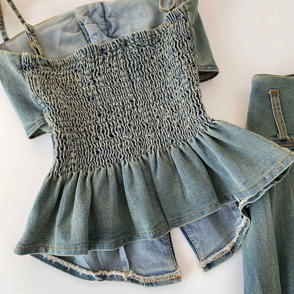 Denim Set With Sleeveless Cami Top And Mini Skirt Slim Fit Zipper