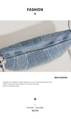 Denim Blue Crossbody Bag For Women With Harajuku Street Flair And Modern High Street Style