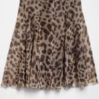 Leopard Print Tulle Slip Dress With Backless Draped