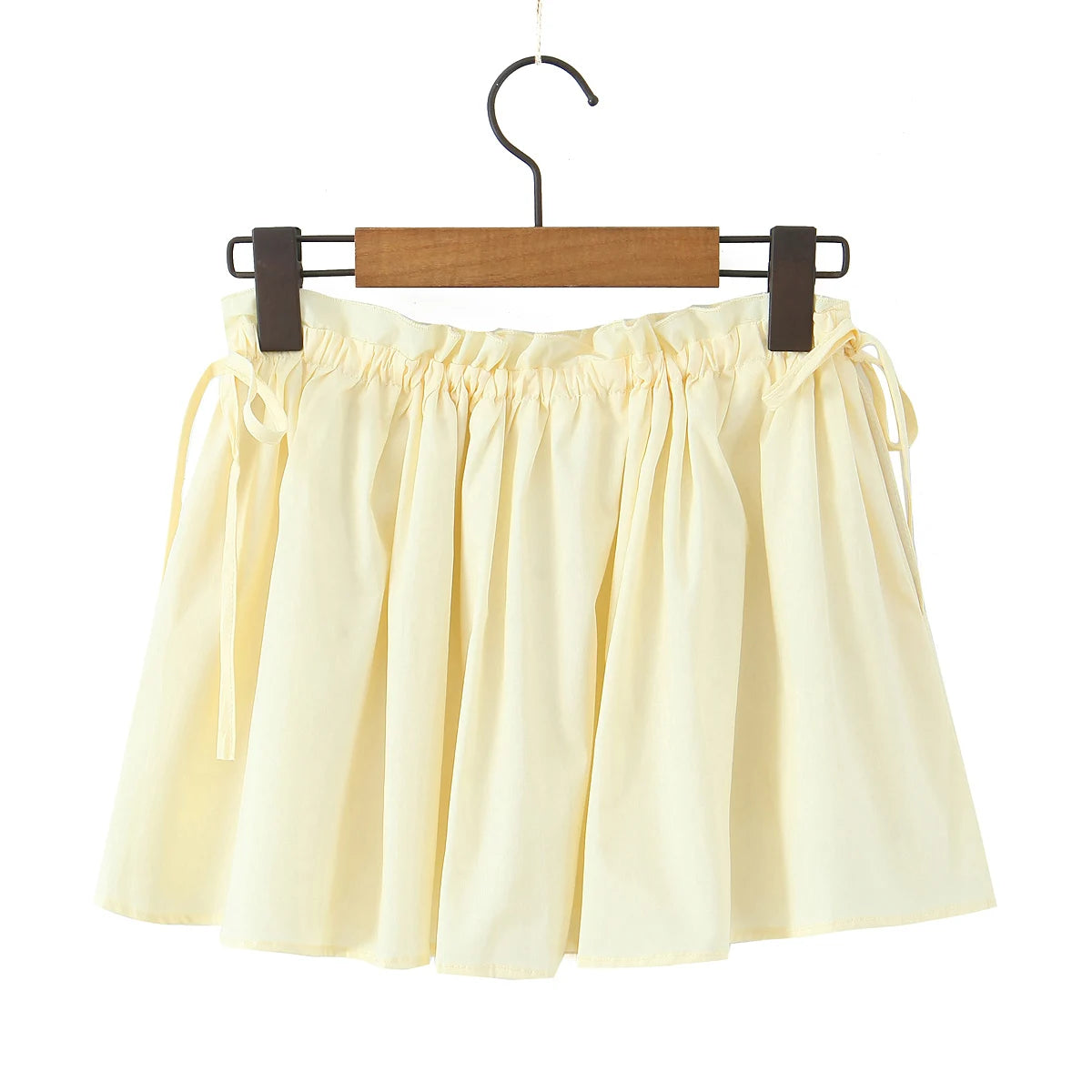 Radiant Bow Accent Ruched Bust Tank Top With Open Button Front And Rope Laced Waist Mini Skirt Set