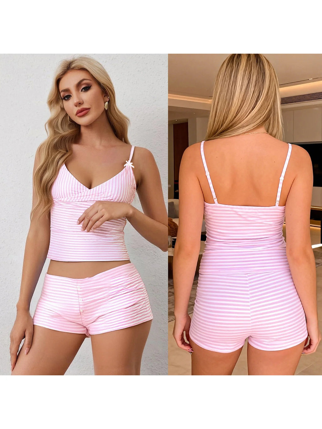Stripe Cami Top and Shorts Sleep Set for Women Lightweight Two-piece Loungewear