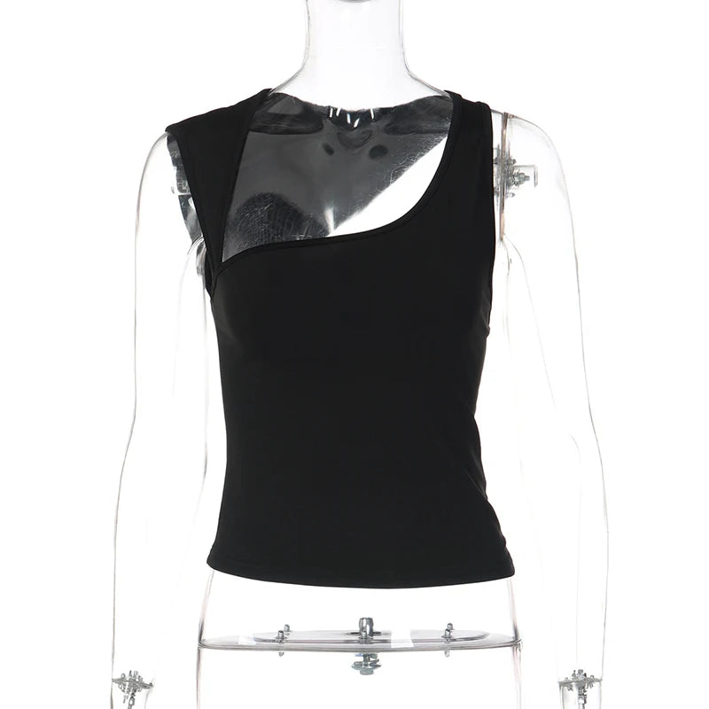 Irregular Neckline Sleeveless Tank Top For Women Slim Fit