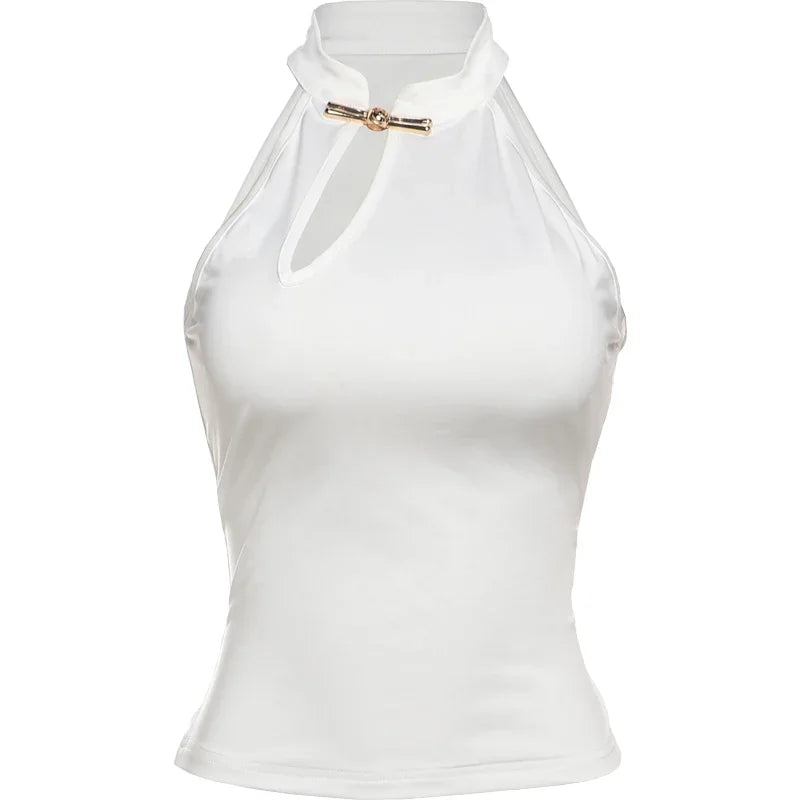 Chic Hollow Tank Top With Buckle Detail