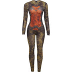 Tie Dye Jumpsuit With O Neck Zip Front Slim Streetwear Overalls