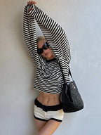 Stripe Patchwork Long Sleeve Tee for Casual Streetwear and Everyday