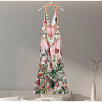 Flirty Printed Halter Backless Dress For Summer Party Chic Evening Outfits Slim High Waist