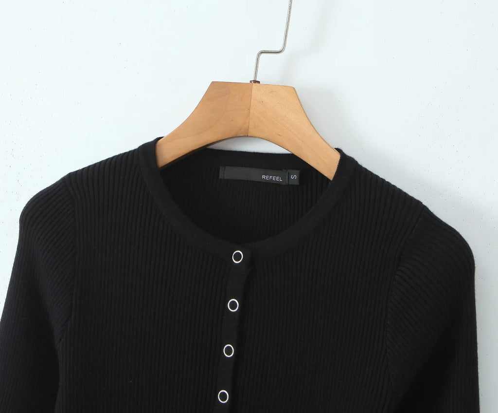 Vintage Two-piece Knit Cardigan And Elastic Waist Shorts Set
