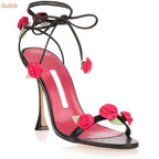 Floral Open Toe Slingback Sandals With Ankle Strap