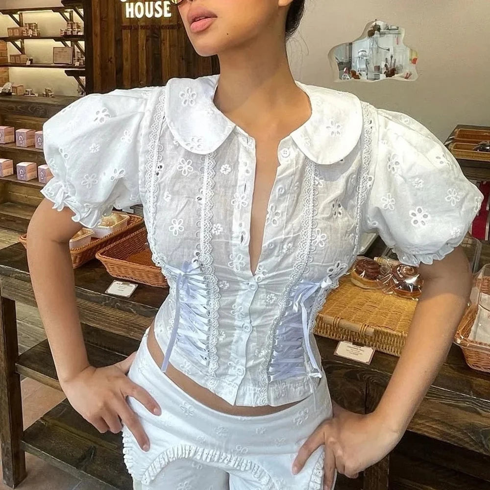 Soft Spliced Button Blouse With Lapel Collar