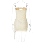 Sequined Strapless Mesh Mini Dress With Heart Cutout Zip Front