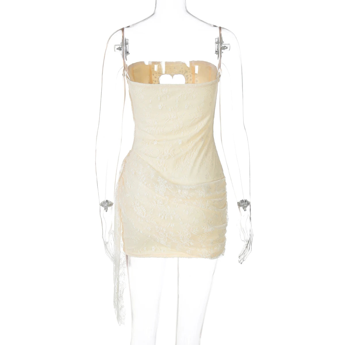Sequined Strapless Mesh Mini Dress With Heart Cutout Zip Front