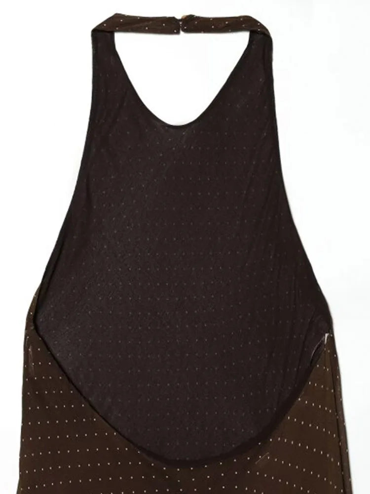 Chic Halter Dress With Off Shoulder Silhouette In Vintage Polka Dot Chiffon