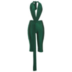 Midnight Patchwork Halter Romper Backless Slim Fit