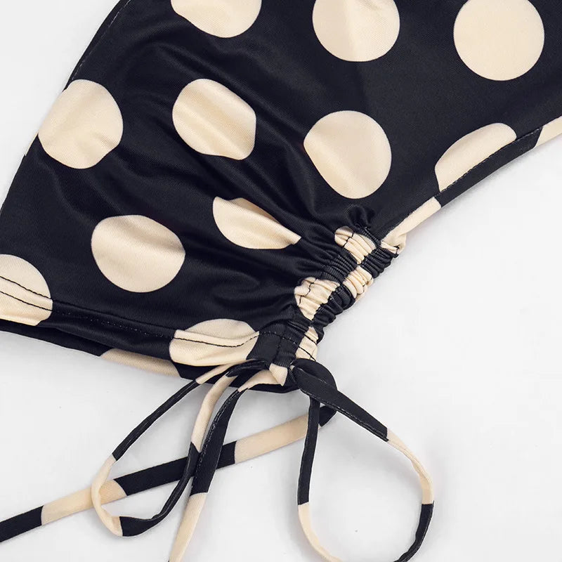 Polka Dot Patchwork Capri Pants With Drawstring Waist