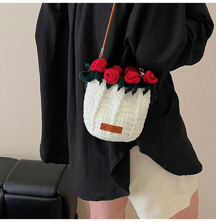 String Bucket Bag For Women Lightweight Crossbody Versatile Hollowout Design