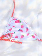 Floral Bow Pink Bikini Swimsuit For Women Low Waist Bandage Beachwear Chic Summer Bathing Suit