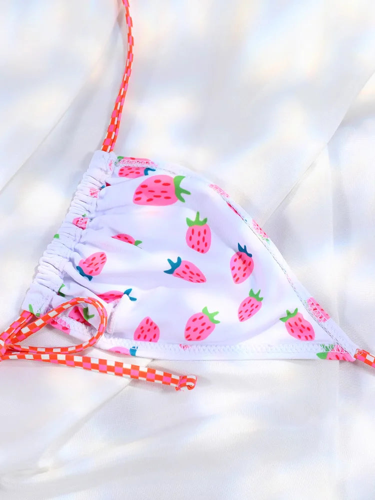 Floral Bow Pink Bikini Swimsuit For Women Low Waist Bandage Beachwear Chic Summer Bathing Suit