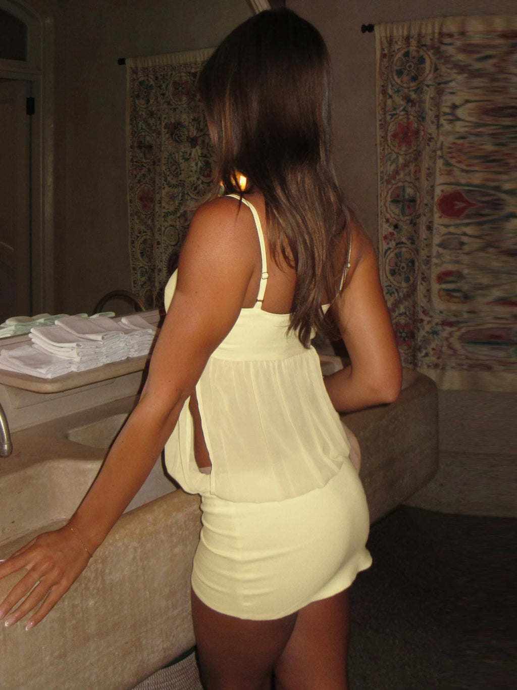 Backless Chiffon Patchwork Suspender Mini Dress With Sheer Panels