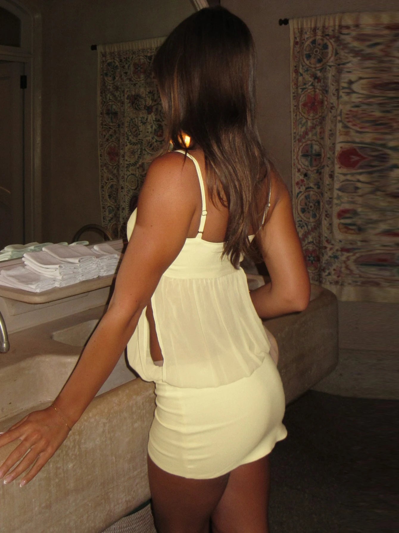 Backless Chiffon Patchwork Suspender Mini Dress With Sheer Panels
