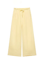 Breezy Linen Kimono Two-piece Set With Lace Up Top And Wide Leg Pants