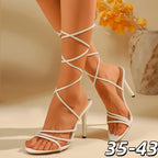 Crisscross Strap Stiletto Sandals With Lace Up Ankle Strap Round Toe High Heels