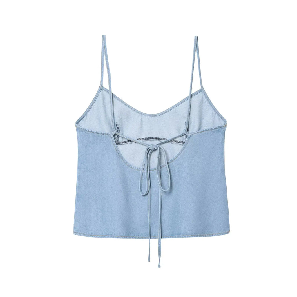 Two-piece Set For Women With Backless Top And Casual Cowboy Pants Ensemble