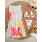Flowers Printed With Skirt Halter Bikini Three-pieces Bikini set
