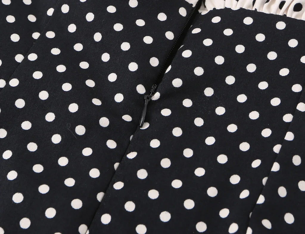 Black Polka Dot Summer Mini Dress With Bow Detail Sleeveless Slimming Waist