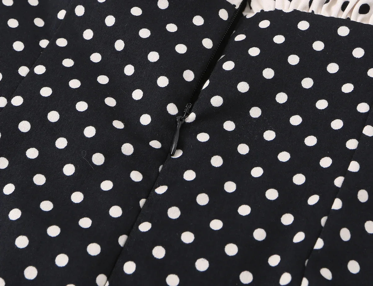 Black Polka Dot Summer Mini Dress With Bow Detail Sleeveless Slimming Waist