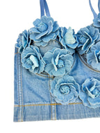 Handmade Beaded Flower Embellishment Denim Corset Vest Top