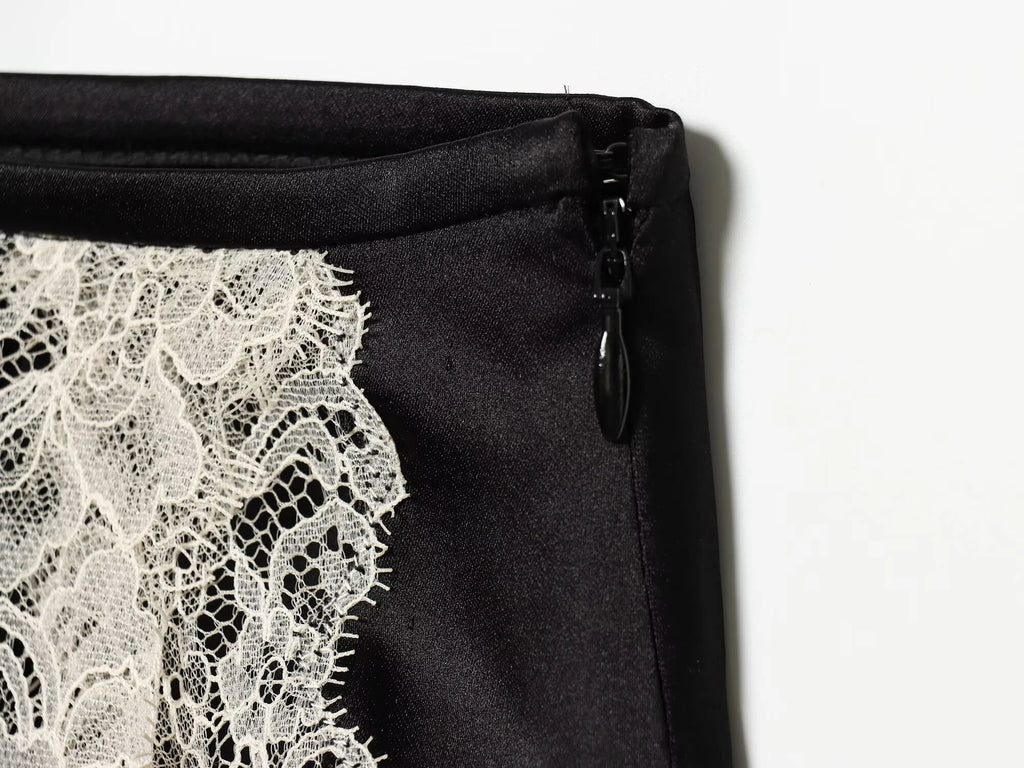 Lace Hem Mini Skirt Mid Waist Above Knee Length