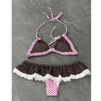 Polka Dot Halter Bikini Set With Ruffle Skirt Bottoms Two Piece Beach Swimsuit For Summer