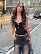 See Through Patchwork Strapless Top With Fishbone Detail Backless Fashion