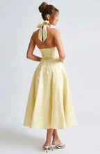 Backless Halter Evening Dress With Lace Jacquard For Elegant Special Occasions