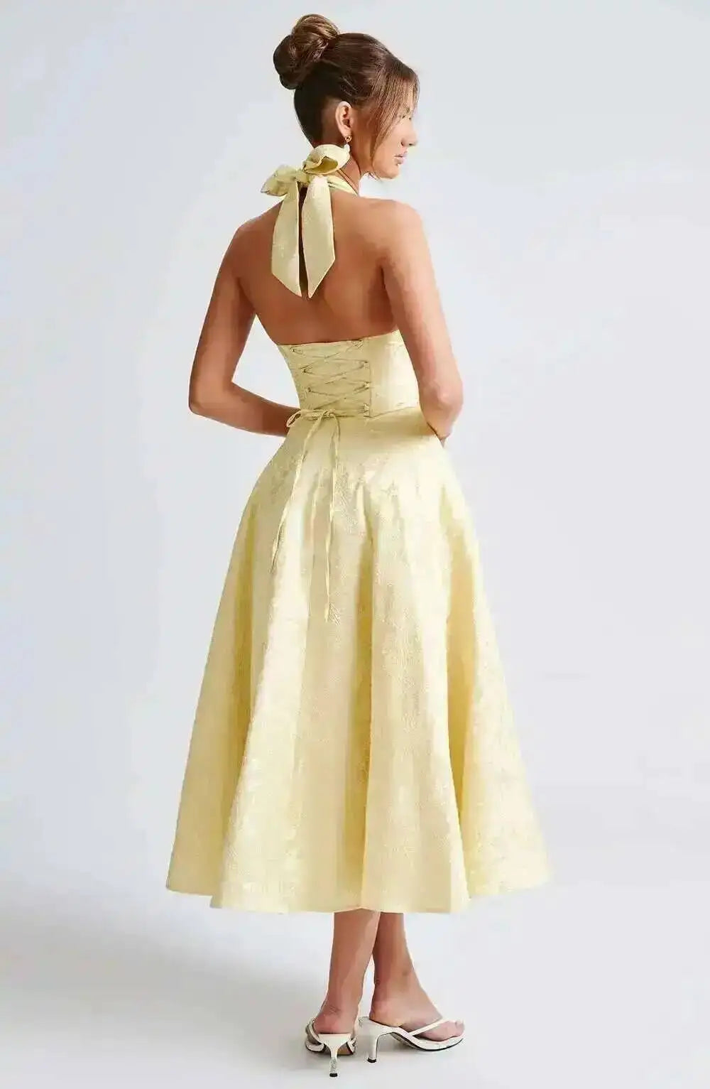 Backless Halter Evening Dress With Lace Jacquard For Elegant Special Occasions