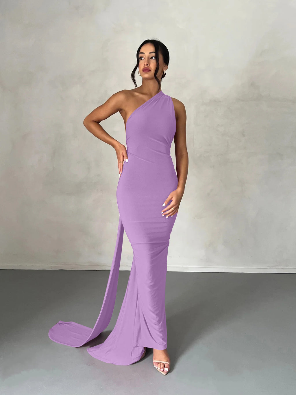 One Shoulder Backless Ruched Dress