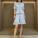 Lace Patchwork Dress With Ruffle Layers And Short Sleeves