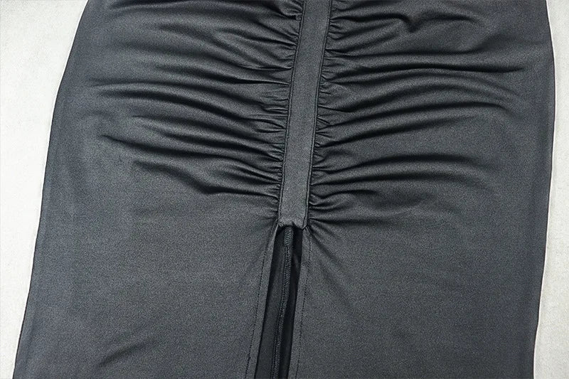 Backless Maxi Dress With Turtleneck Mesh Patchwork
