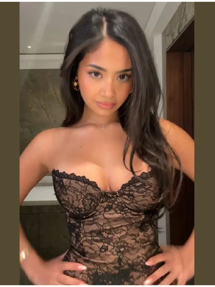 Floral Lace Strapless Corset Transparent Bustier Top