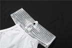 Elegant Backless Halter Ruched Long Dress With Striped Detailing