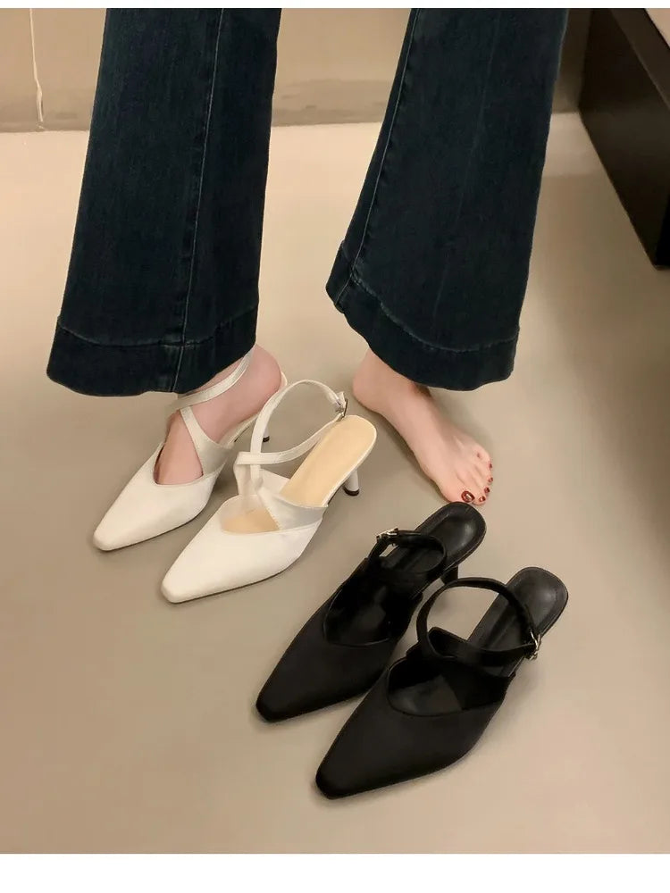 High Heel Sandals With Cross Ankle Strap And Slingback Pumps