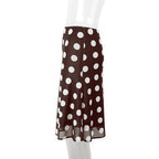 Polka Dot Satin Mesh Midi Skirt With High Waist A Line